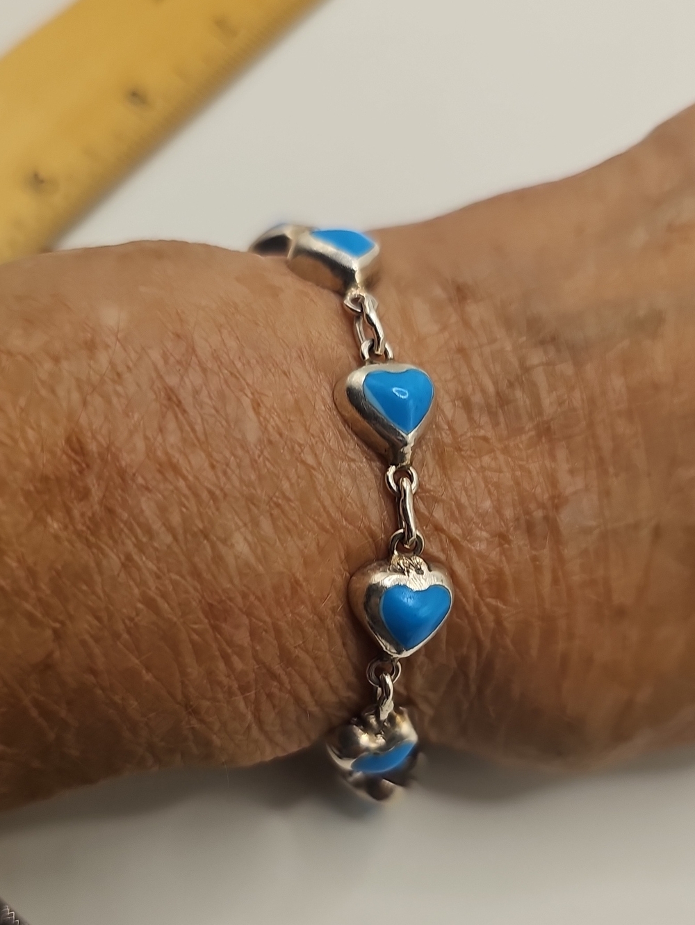 Mexico 925 Sterling Silver Turquoise Heart Link Bracelet Womens Size 7 Blue Y2K - Picture 2 of 7
